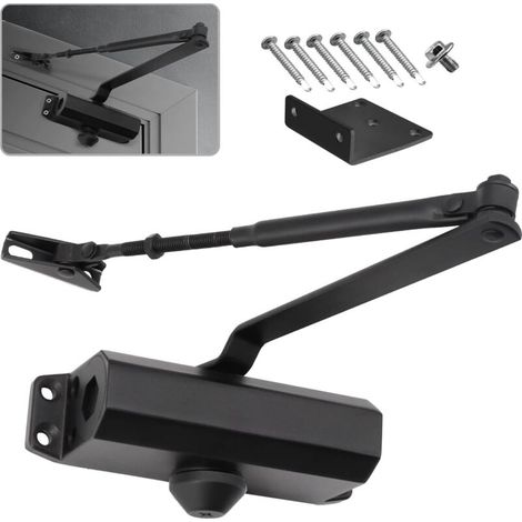Automatic Hydraulic Door Closer with Stop Device, Adjustable Spring Door Closer, Closed Buffer, Commercial and Residential Use, 20-40kg Door (Black) (1/5)
