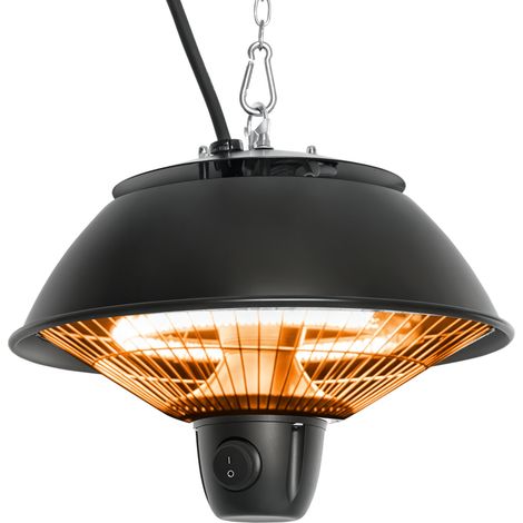 Outsunny 600W Electric Heater Ceiling Hanging Halogen Light w/ Hook Chain Black