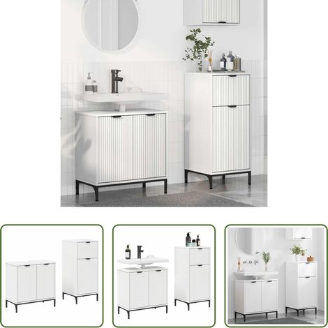 Badezimmerregal - Badezimmermöbel-Set mit Regal 2 pcs Weiß Sperrholz und Metall (1/5)