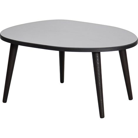 Table basse trépied ovale Casina 55x75cm Bois Noir et Verre trompé Miroir fumé (1/5)
