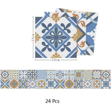 24 Pcs Stickers Carrelage Cuisine 15x15 cm Bleu Imperméable Adhésif Salle de bain Mural Autocollants (1/4)