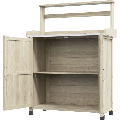 Table de rempotage en bois naturel 90,5x41x124,5cm avec étagères et patins antidérapants (1/5)