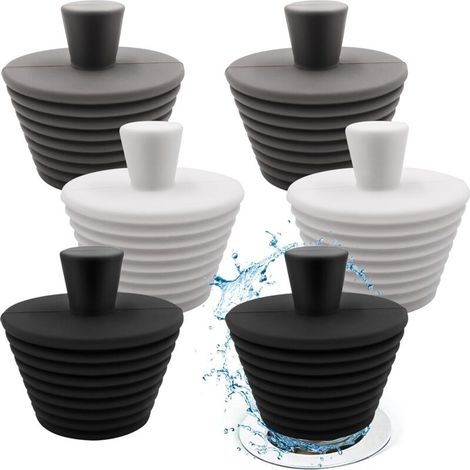 6 Pieces Bathtub Stopper, Silicone Sink Stopper for Sink, Bathtub, Drains, Bathroom, Kitchen (Black/Grey/White)