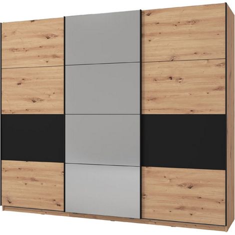 Armario Gran Lavenone, Ropero de Dormitorio con Perchero, 6 Estantes, Puerta Corredera, 262.5x224h cm Roble Marrón Nodo