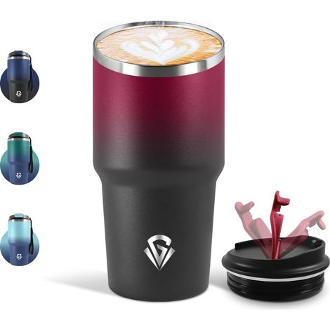 Mug Isotherme 600 ML, Réutilisable, Tasse Isotherme pour Café, Acier Inoxydable 304, Emporter, Double Paroi, Étanche Gobelet de Voyage, Anti-fuite - Rouge écarlate (1/5)