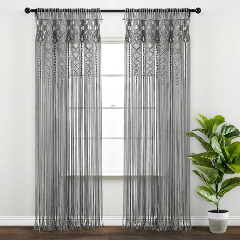 Rideau de fenêtre/séparateur de pièce/Porte/décoration Murale, en Coton texturé macramé, 241,3 cm (L) x 101,6 cm (l) cm, Gris (1/5)