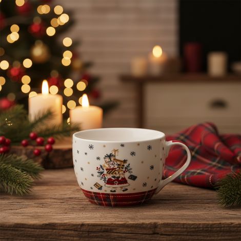 Tazza di Natale "Jumbo" in porcellana colore bianco per decorazioni natalizie 490 ml (1/4)