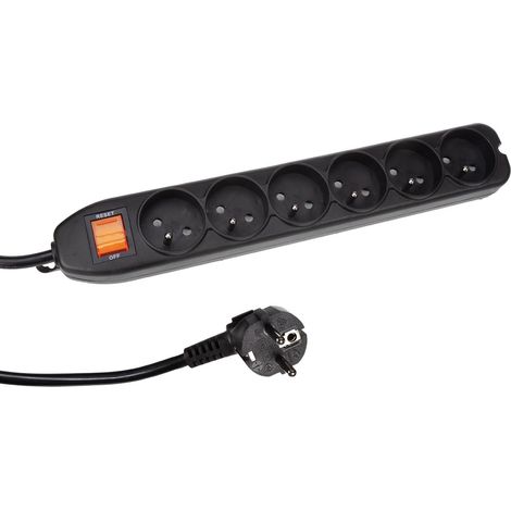Prise multiple - 6 prises - avec interrupteur et protection contre la surcharge - couleur noir (1/5)