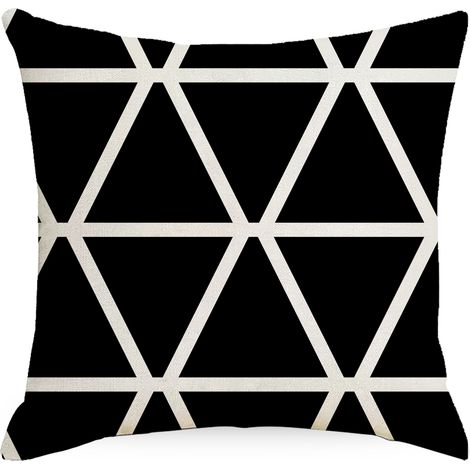 Filiyano – oreiller imprimée géométrique noire – Taie d'oreiller imprimée géométrique noire et blanche pour canapé simple, style nordique (45 x 45 cm (1/2)