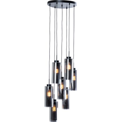 Smarte Pendelleuchte schwarz mit Rauchglas 7-flammig inkl. 7 Wifi ST64 - Laura