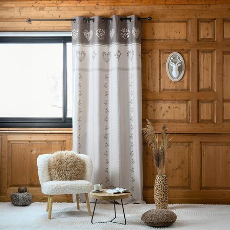 Rideau montagnard 140x260 cm – 100% polyester – Motif chalet ambiance montagne – Œillets métal pour tringle standard – Lovely Casa