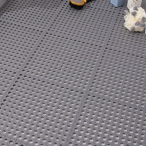 10 Pièces Tapis de Sol Ventouses Antidérapant Mosaïque Plastique pour Salle de Bain Cuisine Gris (1/5)