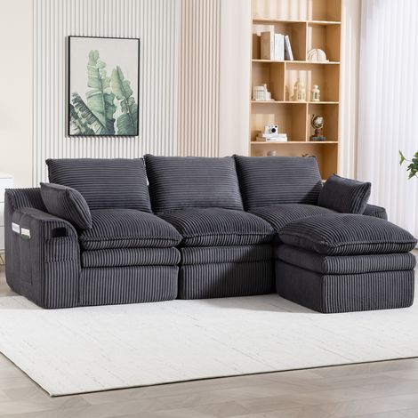 Canapé 3 places modulable velours côtelé gris foncé OKMYHOME (1/5)