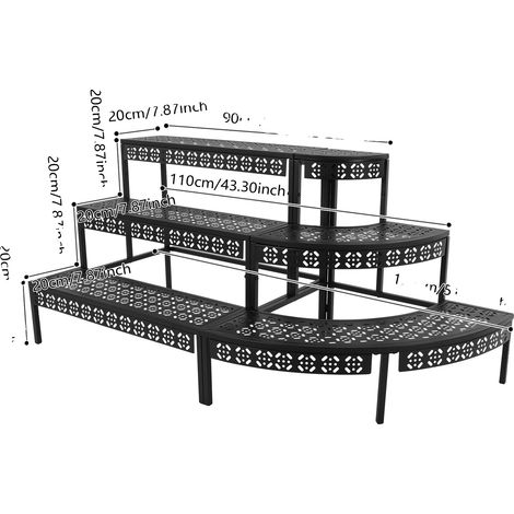 Estantería para plantas, diseño de 3 niveles, construcción metálica, color negro. (1/2)