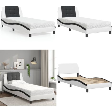 Bett mit Matratze Weiß und Schwarz 100x200 cm Kunstleder - Bettsofa - Doppelbett - Boxspringbett - Gästebett - Schlafzimmermöbel - Home & Living (1/5)