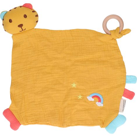 Couverture réconfortante en coton pour bébé, forme tigre avec anneau de dentition à mâcher, apaisant émotionnel, doudou sécurisant (1/5)
