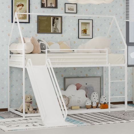 REDOM Lit superposé avec toboggan design maison de jeu Cadre métallique solide Fer Montage facile blanc (Sans matelas) (1/5)
