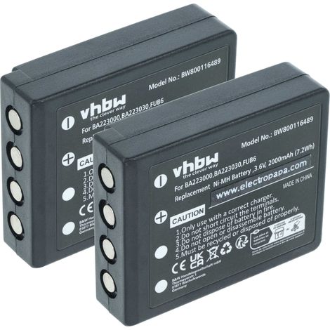 vhbw 2x Batterie compatible avec HBC Radiomatic Spectrum 2, Vector Pro, Spectrum 1 télécommande remote control (2000mAh, 3,6V, NiMH)