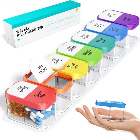 Contenitore portatile extra large per 7 giorni (mattina-sera) - Contenitore portatile XXL per 1 settimana - Contenitore portatile extra large per 1 settimana con ampio scomparto giornaliero rimovibile (1/5)