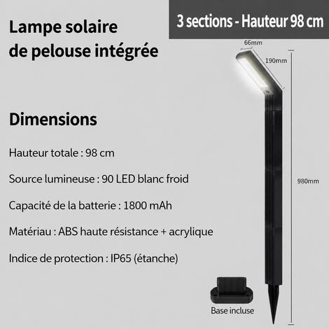 Borne Solaire Extérieure Grand Modèle Lumière Blanche Lampe de Jardin IP65 réf 5760 18,6 × 7 × 25 cm 840 g – Livraison gratuite
