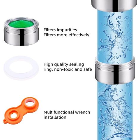 15pcs Mousseur Robinet, Acier Inoxydable Aérateur de robinet M24 avec filtre en ABS, Economiseur d'Eau Embout Brise Jet Robinet Cuisine et Salle de Bain Matériel+15 joints et 1 Clé (1/3)