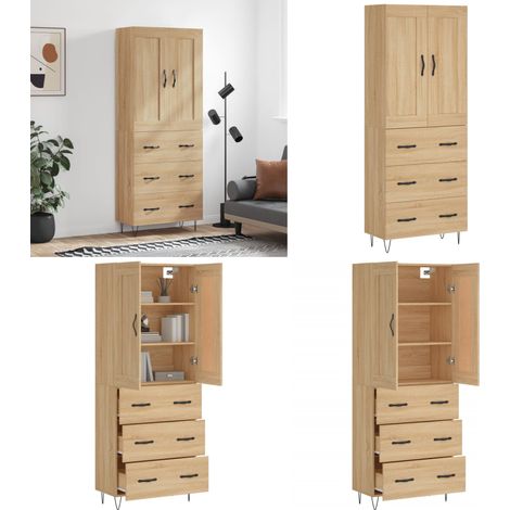Highboard Sonoma-Eiche 69,5x34x180 cm Holzwerkstoff - Holzwerkstoff Schrank - Stauraum Schrank (1/5)