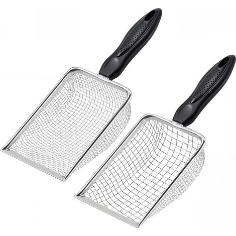 2Pcs Pelle Litière Chats avec Poignée Antidérapante  Tamis de Jardin en Métal, Passoire à Sable en Acier Inoxydable de 3,8 mm et 5 mm pour Terre, Sable, Pierres, Compost (1/5)