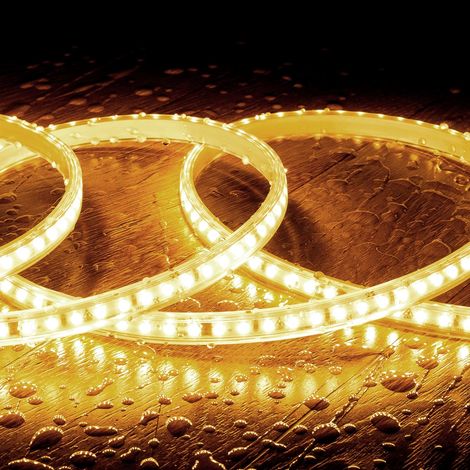 Bobina 50m Striscia LED Regolabile 220V SMD Autorettificata 120 LED/m 10W/m 1000lm/m Larga 12mm IP65 Taglio 10cm 2700K Bianco Caldo (1/3)