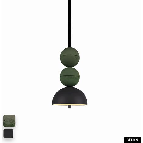 Lampe de suspension en béton - BOSFOR CONCRETE ASPERGE - NOIR 2 BALLES LED 14W (1/3)