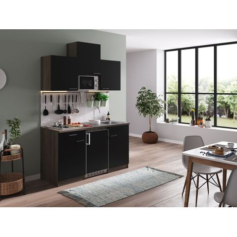 Küche Küchenzeile Singleküche Eiche York Schwarz Oliver 150 cm Respekta