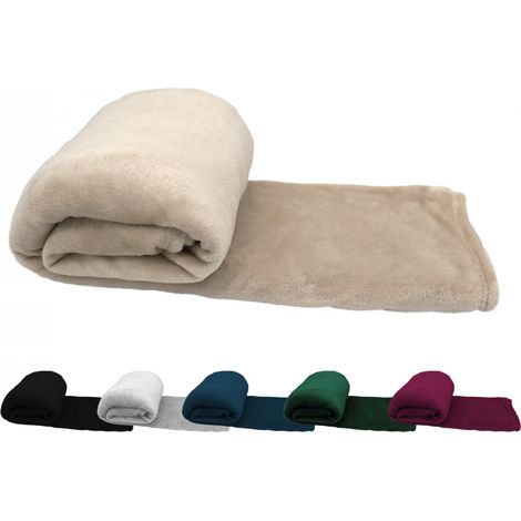 Plaid flanelle ultra doux 220 x 240 cm – Polyester 240 GSM – Couleur beige – Pour canapé et lit – Vivezen (1/4)
