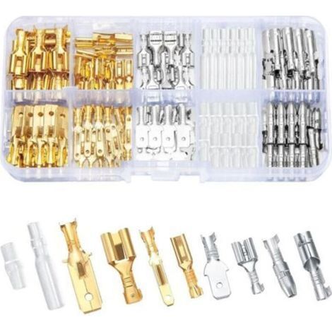 150 Pièces Cosse a Sertir Electrique Automobile Kit, 6,3mm 4,8mm 2,8mm Fil Électrique Connecteurs Terminal Mâle Femelle pour Moto Voiture Scooter Bateaux Électrique Instruments (1/5)