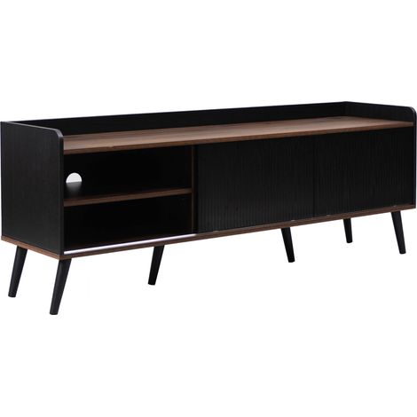 TV-Möbel mit 2 Schubladen und 2 Schiebetüren, 160 x 40 x 58 cm, Schwarz/Holz, HOMVRA (1/5)
