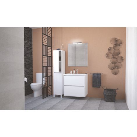 ONDEE - Mueble de baño BELIS + espejo suspendido - Entregado montado - Ancho: 80cm - Acabado: blanco (1/5)