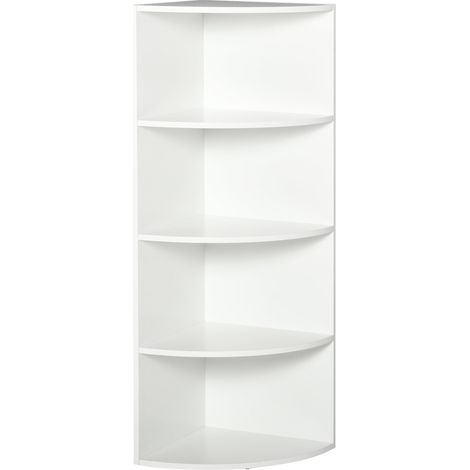 Libreria ad Angolo da Parete e Muro con 4 Ripiani in Legno Bianco 39.5x39.5x120 cm (1/5)
