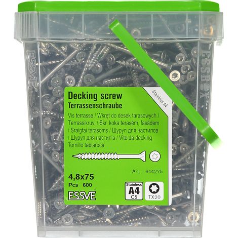 Tornillos para tarimas de madera ESSVE CLASSIC resistentes a los ácidos, tamaño A4, 4,8 x 75 mm, 600 unidades. (1/2)