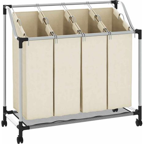 vidaXL Laundry Sorter with 4 Bags Cream Steel