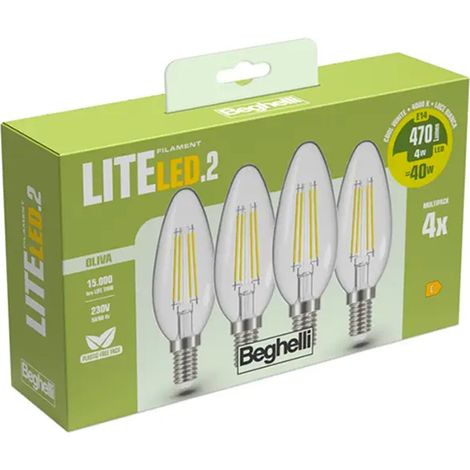 LAMPADA LED CF.4PZ OLIVA E14 7W 4000K "BEGHELLI LITE LED 58124"