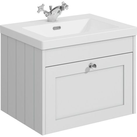 Balterley Butterton 600mm Wall Hung 1 Drawer Unit & Minimalist Basin 1 Tap Hole - Satin White (1/4)