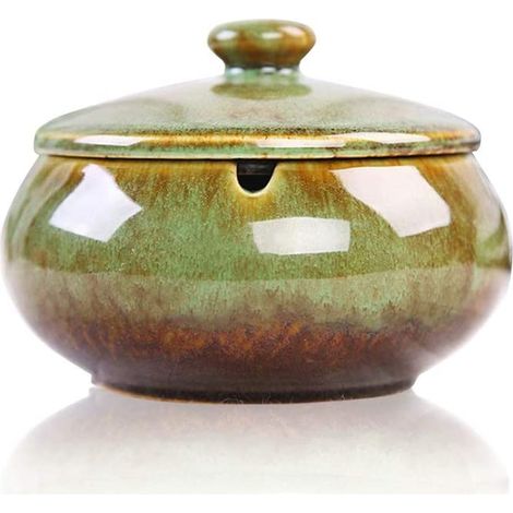 Cendrier en céramique avec couvercle, coupe-vent, pour une utilisation intérieure ou extérieure, cendrier de bureau pour fumeurs, idéal pour la décoration de la maison ou du bureau. (1/5)