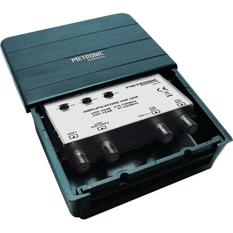 AMPLIFICATORE ESTERNO - DIGITALE TERRESTRE 2 IN/2 OUT 2 ingres. UHF/VHF/UHF - 2 uscite TV - METRONIC