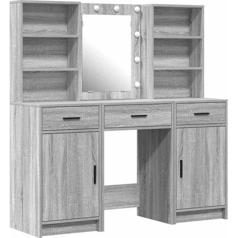 Maison Exclusive - Schminktischset mit LED 3 pcs Graues Sonoma Ho
