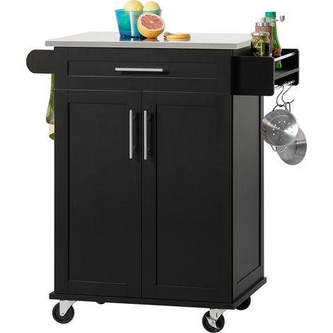 SoBuy Carrello Cucina Credenza Cucina Mobile Cucina Nero Con Route FKW110-SCH