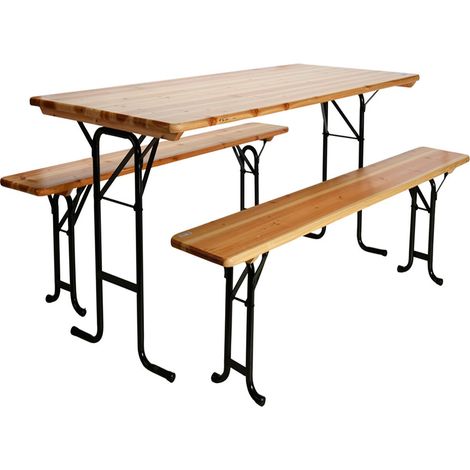 CONJUNTO MESA 178x78 CM + 2 BNACOS PLEGABLES MADERA AMBIANCE