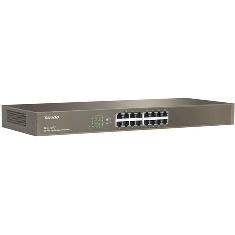 Tenda TEG1016G 16-port Gigabit Switch, 16x 10/100/1000 Mb/s, Fanless, MAC 8K, i na zeď, Rackmount (1/3)
