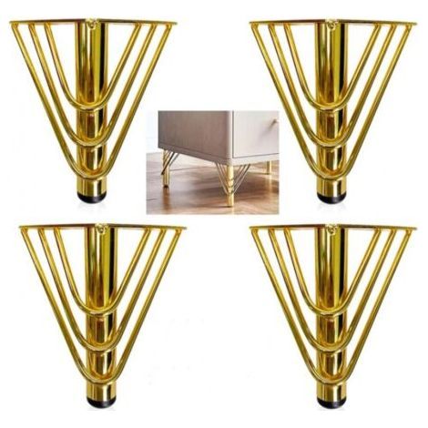 4 Pieds de Meubles Metal Doré, Pied Canapé de Rechange de 15cm Moderne, Pied pour Table Basse, Meuble TV, Protection du Sol+Base Silencieuse Antidérapante (1/5)