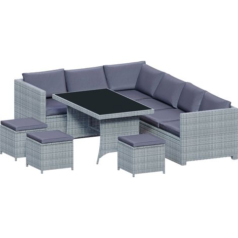 Belgrave Rattan Garden Furniture 9 Seater Outdoor Corner Sofa Stool Table Set, Grey-No-Cover (1/4)