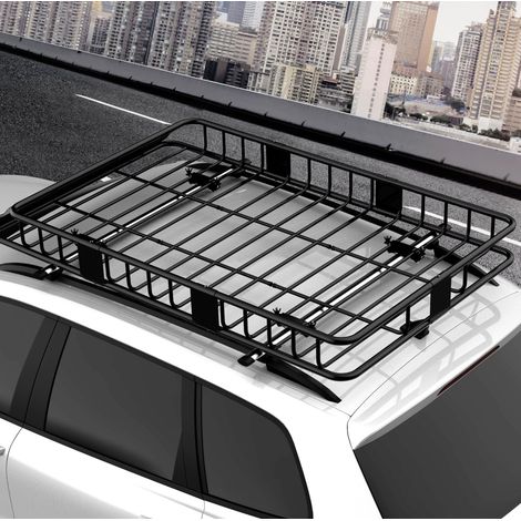 Cesta de techo de coche ajustable en longitud, metal, negro, 162 x 99 x 16 cm DESVIAE