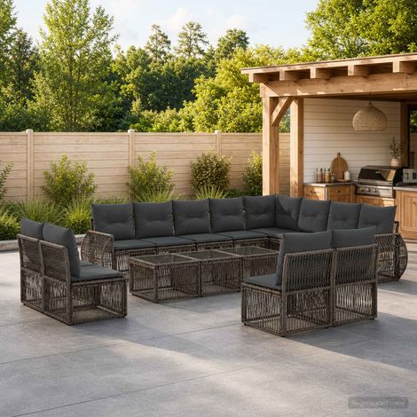 Set Divano da Giardino 12 pcs Grigio e Grigio Scuro polyrattan vidaXL (1/5)
