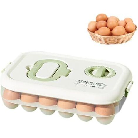 NALOOKAMIC Rangement Oeuf, Boite Oeuf Frigo avec Minuterie, Portable 24 Compartiments Boite a Oeufs en Plastique, avec Couvercle Range Oeuf, pour Réfrigérateur Cuisine, Table à Manger, Placard